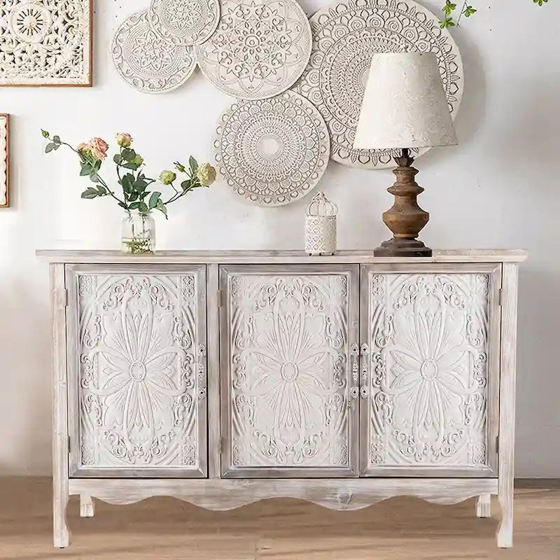 Adika Solid Wood Vintage Vibe Accent Cabinet