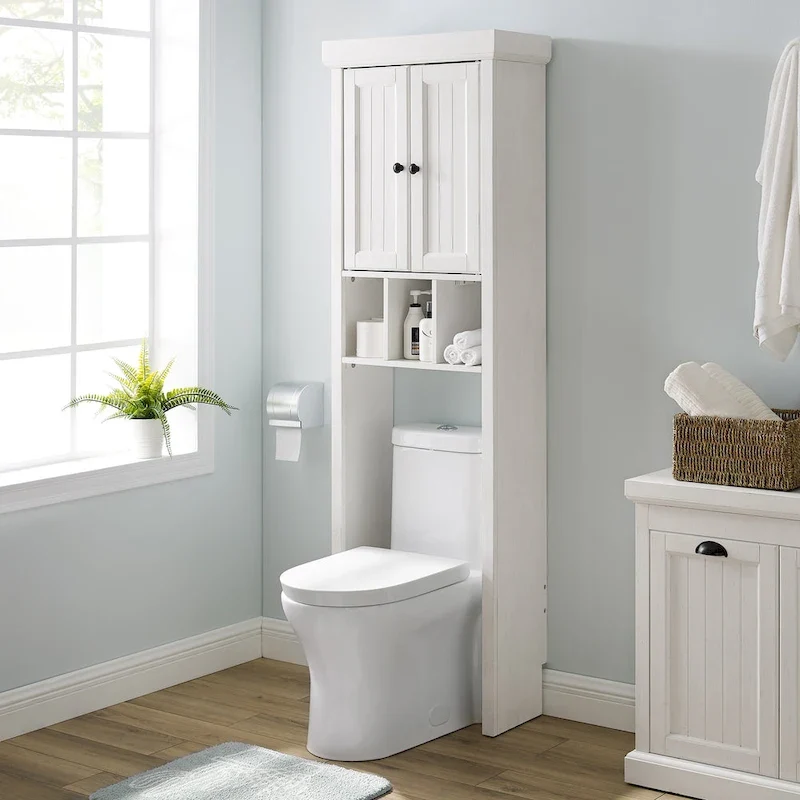Over-Toilet Storage Cabinet with Beadboard Panel - Distressed White