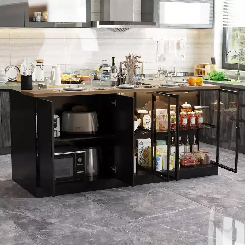 Famapy Dual-Function Kitchen Island & Dining Table: Tri-Color LED Display + Mixed Storage  Expandable Social Hub for Modern Kitchens