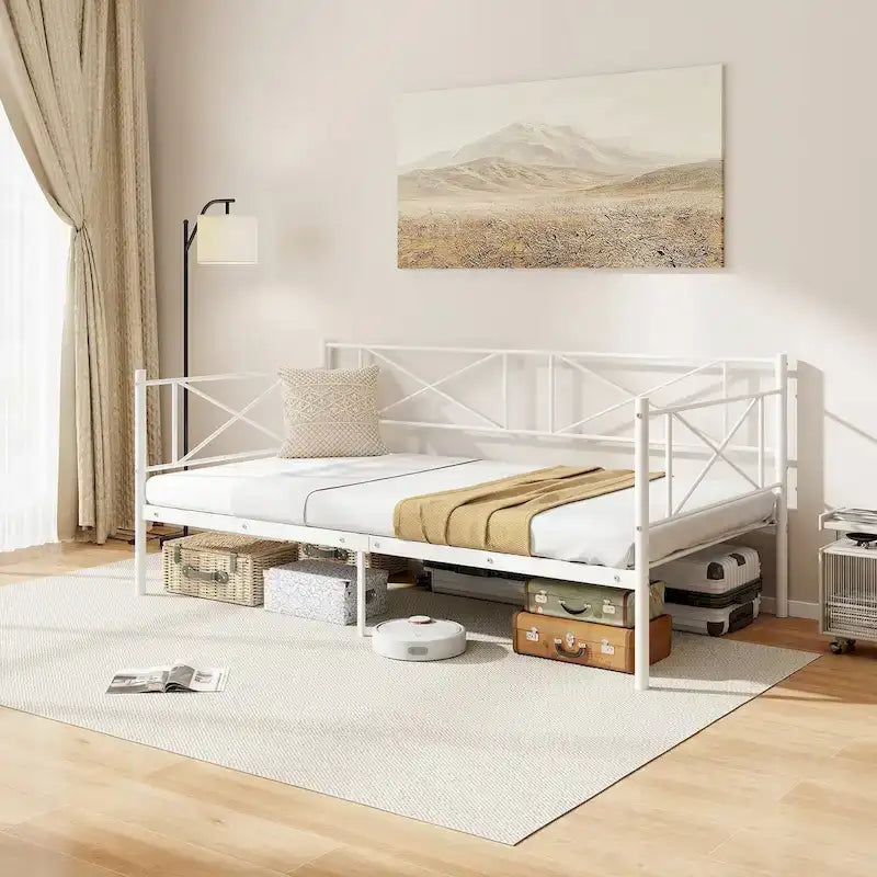 Gymax Twin Size Metal Daybed Modern Platform Bed w/ Heavy-duty Metal