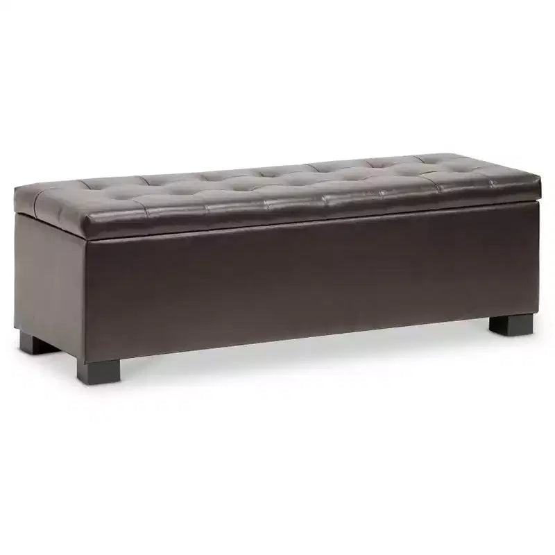 Roanoke Storage Ottoman – Dark Brown Bonded Leather, Wood Frame