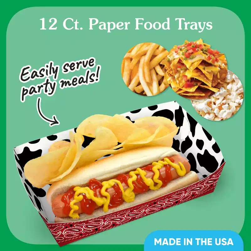 Big Dot of Happiness Western Hoedown Party Paper Food Trays, Disposable Double-Sided Food Holders for Nachos, Hot Dogs, French Fries - 12 Ct