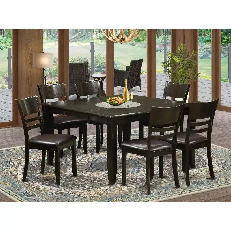 HomeStock 7-Piece Square Cappuccino Finish Solid Wood Top Dining Table with 6-Chairs