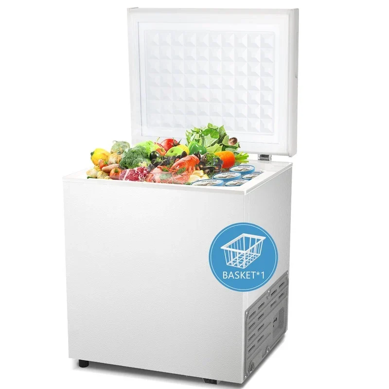 1.8 Cu.Ft Chest Freezer with Removable Basket, Bottom Drain, 7-Level Thermostat, Freestanding Design for Home and Apartment