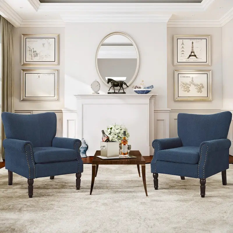 COZYMAN Modern Armchair Solid Wood Upholstered Fabric/Faux Leather Set of 2 Accent Chairs for Living Room