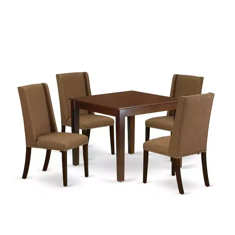 HomeStock 5-Pc Mahogany Finish Solid Wood Top - Dining Room Set with High Back - Seats 4