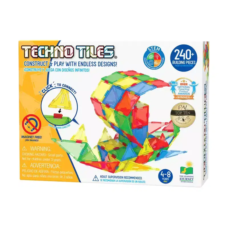 The Learning Journey International Techno Tiles - Geometric Snap & Build Tiles: Primary Colors: 240+ Pcs Board Game