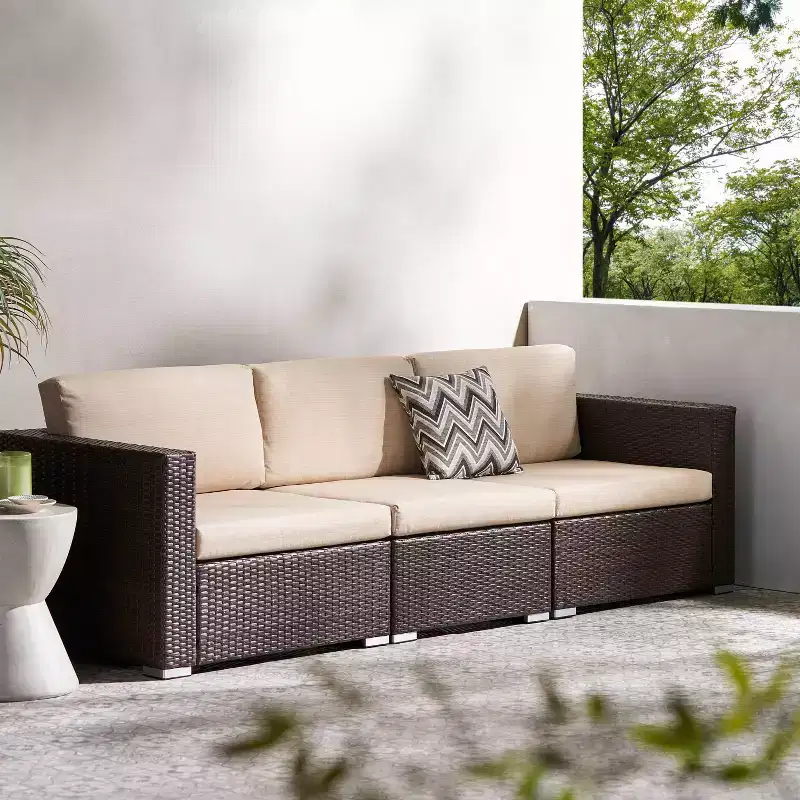 Christopher Knight Home 3pc Santa Rosa Wicker Outdoor Patio Sectional Sofa Multibrown/Beige