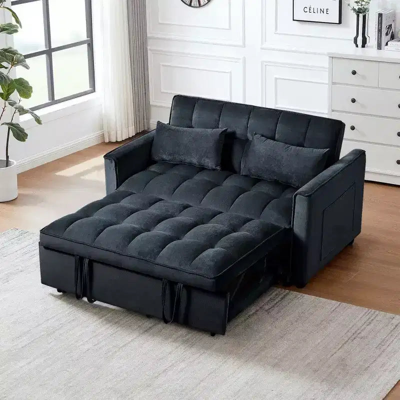 TUYOHW 3-in-1 Convertible Sleeper Sofa Bed,Modern Pull Out Couch with Adjustable Backrest & Storage Pockets,Velvet Loveseat for Living Room