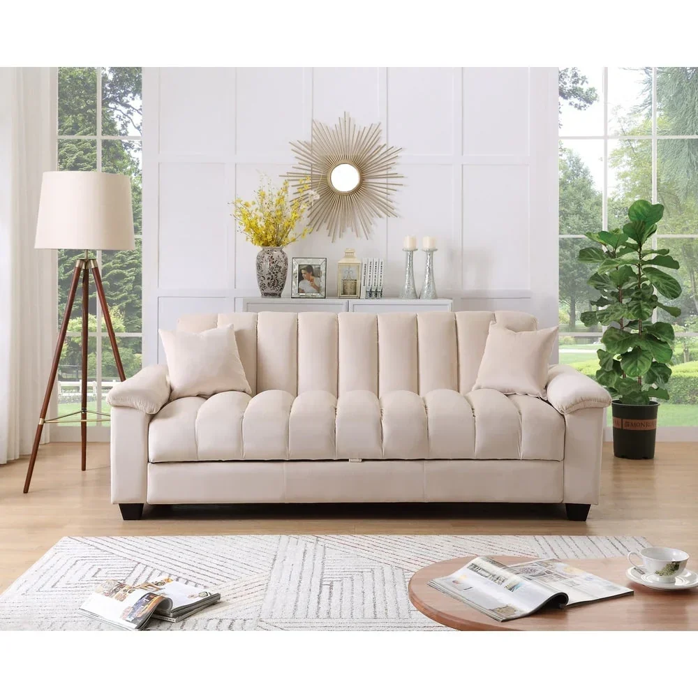 Fabric Upholstered Channel Back Living Room Convertible Sofabed