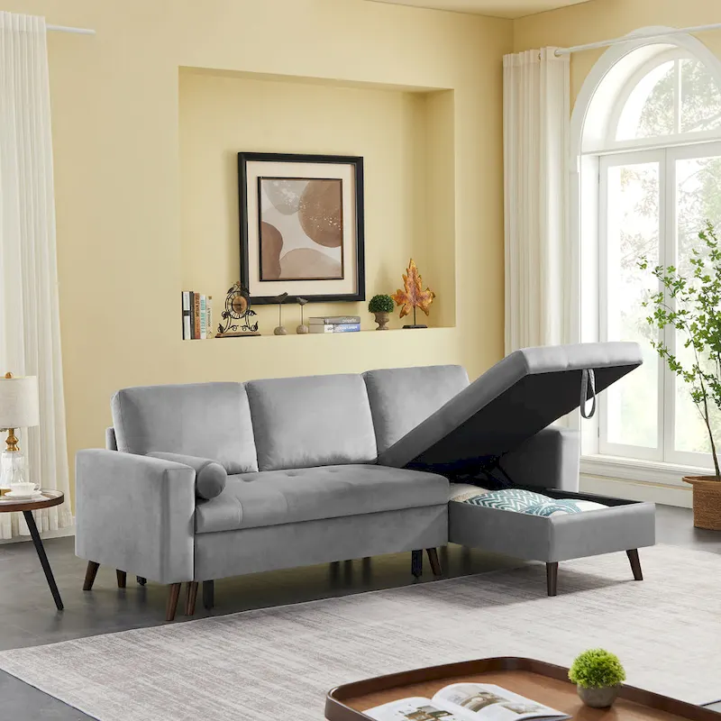 88 Reversible Pull out Sleeper Sectional Storage Sofa Bed,Corner sofa-bed with Storage Chaise Left/Right Handed Chaise