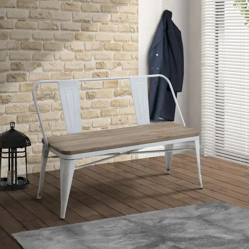 Rish Industrial Metal 47-inch Backed Dining Bench