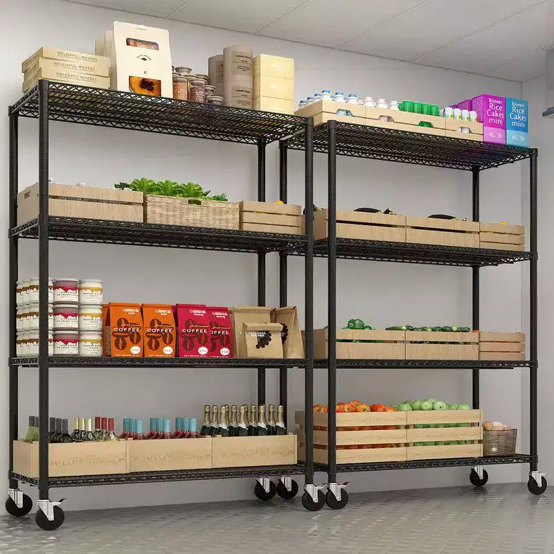 Heavy Duty Steel Wire Shelving Unit with Wheels – 4 Tiers, 2500 lbs Capacity