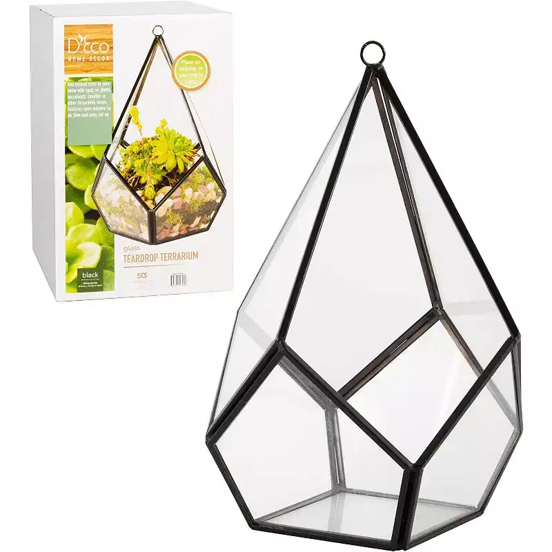 D'Eco Glass Geometric Plant Terrarium, Tabletop & Hanging Teardrop Planter- Home, Garden, Wedding & Office Decor- Gift for Plant Lovers