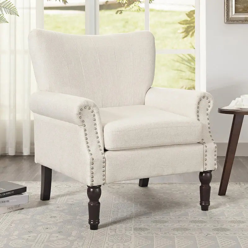 COZYMAN Modern Solid Wood Armchair Upholstered Fabric/Faux Leather Accent Chair for Living Room