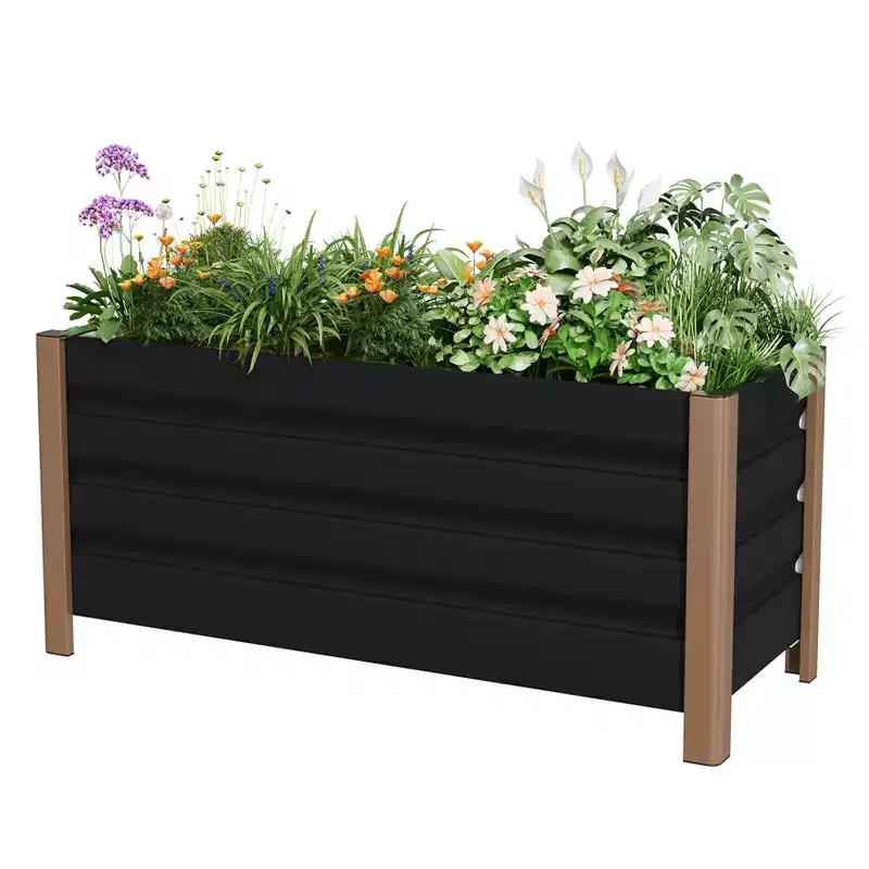 Acekool Deep Aluminum Raised Garden Bed with Drainage Holes and Rounded Corners for Balcony Patio Garden
