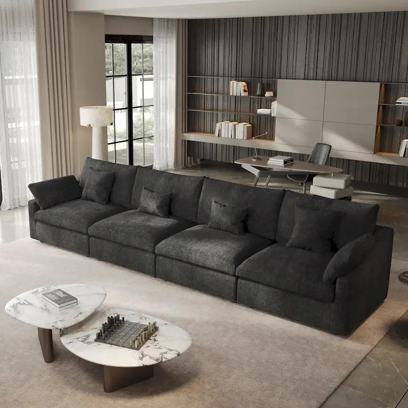 Classic Modern Linen Sectional Modular Sofa 4-Seater Down Filled Cloud Couch with Cushions