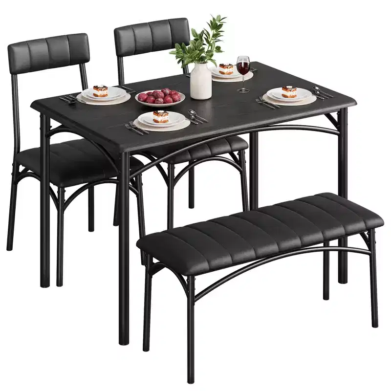 Dining Table Set for 4, Kitchen Table with 2 Upholstered Chairs and 1 Bench, Wood Rectangular Dining Table and Chairs Set for Small Space