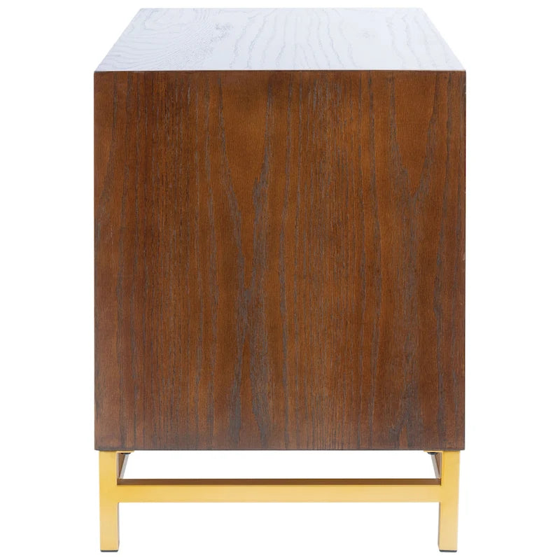 White Washed / Walnut / Teal 2-Drawer Nightstand with Brass Base and Pulls for 1 Person