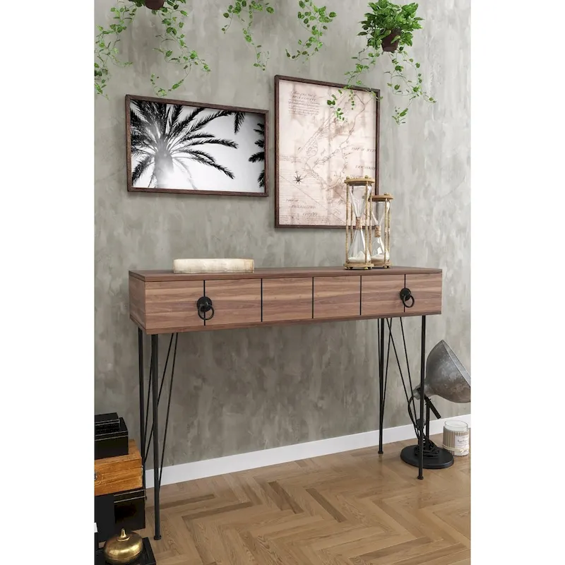 Walnut Metal Legs Console Table, 1-Person Use
