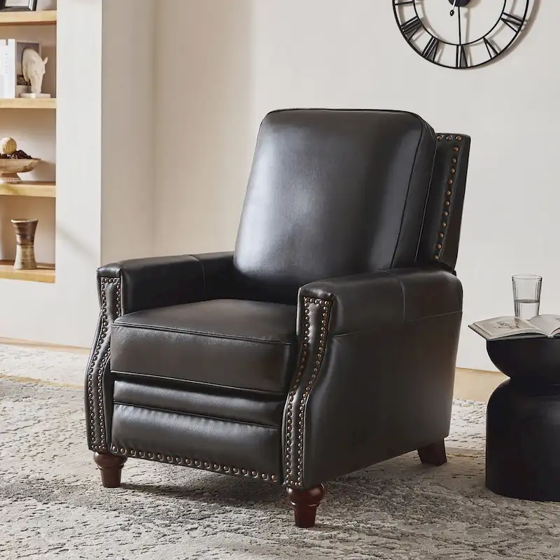 Cigar Mid-century Modern Genuine Leather Recliner with Nailhead Trim by HULALA HOME