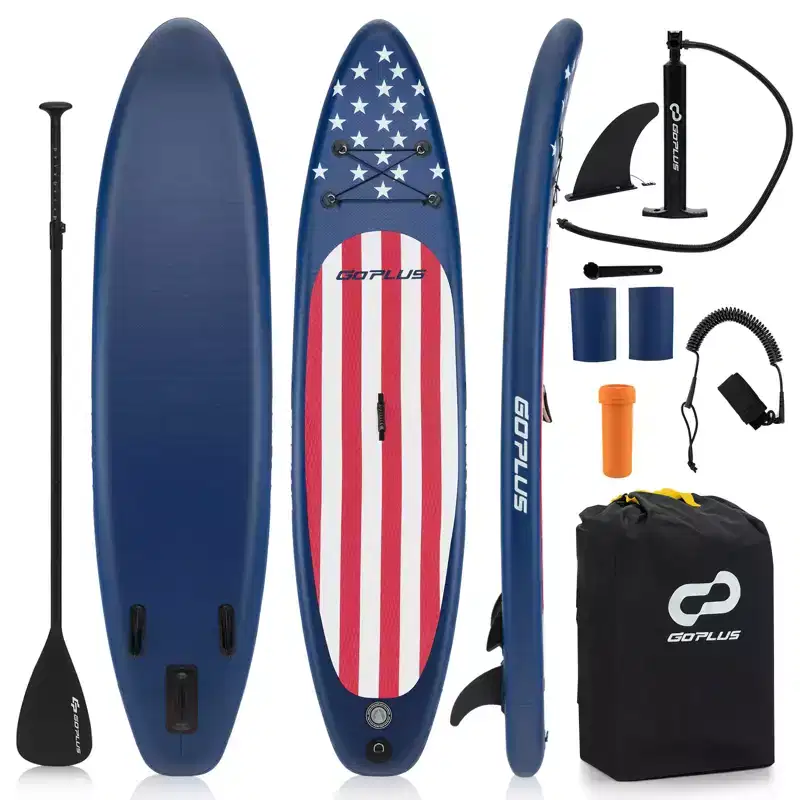 Costway 10' Inflatable SUP Board Portable Adjustable Stand Up Paddle Board with 5 D Rings Blue/Red
