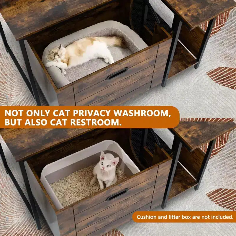 Cat Litter Box Furniture, Hidden Litter Box Enclosure with Pull-Out Tray Corner Flower Stand PVC Mat Classic Color for Cats Up to 12 lbs