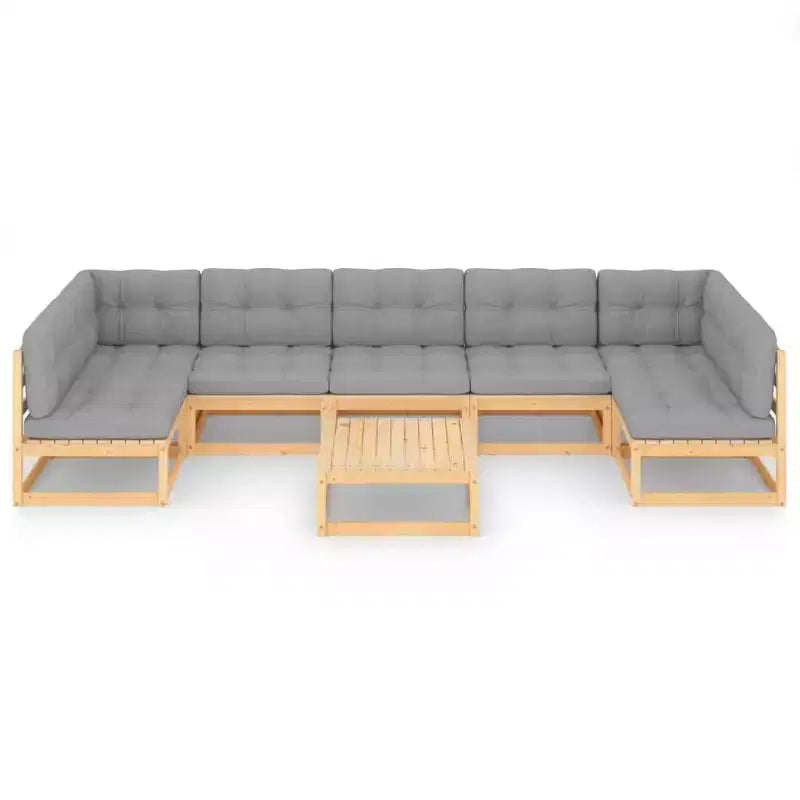 vidaXL Patio Furniture Set 8 Piece Outdoor Sectional Sofa Solid Wood Pine - Natural With Cushion