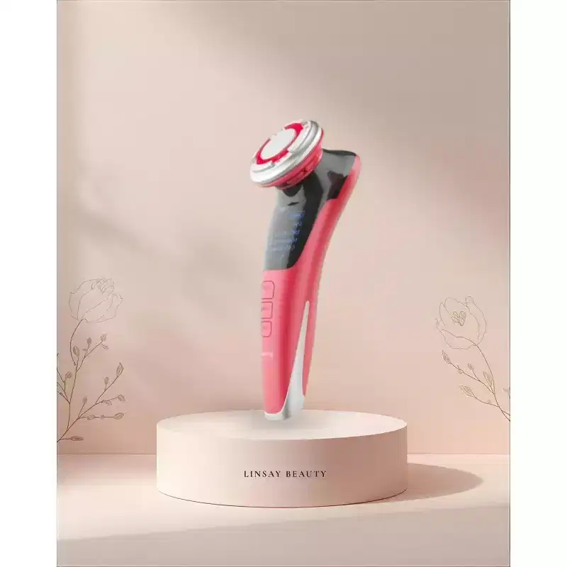 LINSAY Rejuvenation-Lifting Device EMS Technology Warm/Cool LED Face Massage Super SPA Bundle with Potent Anti-Aging Serum USB Cable Headband & Bag