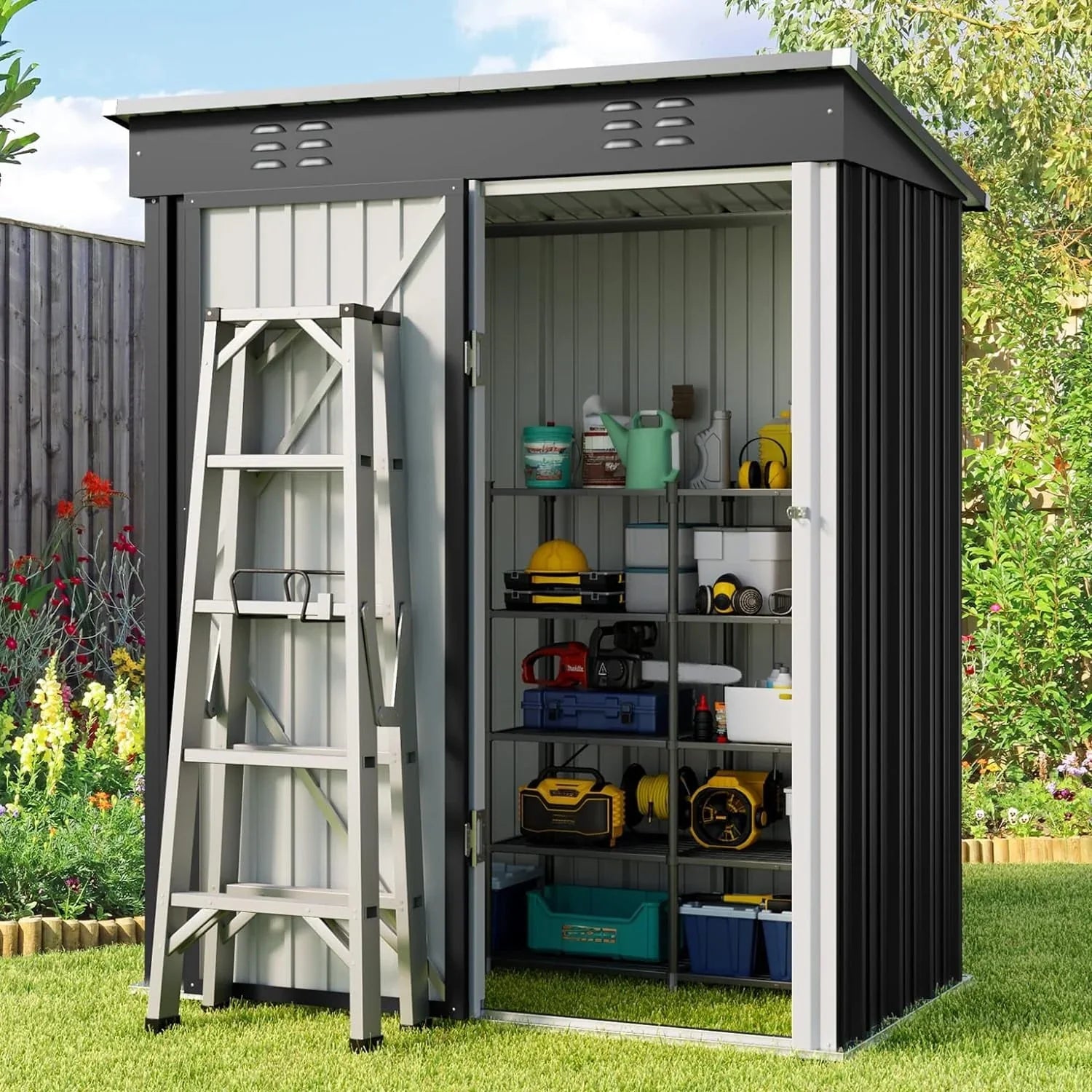 Outdoor Storage Metal Shed Garden Tool Shed with Lockable Door for Patio Furniture and Tools