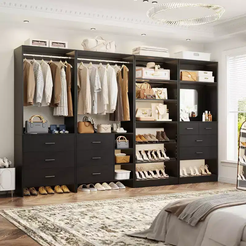 Besiost Closet System with Drawers, Mirror and Shoe Racks