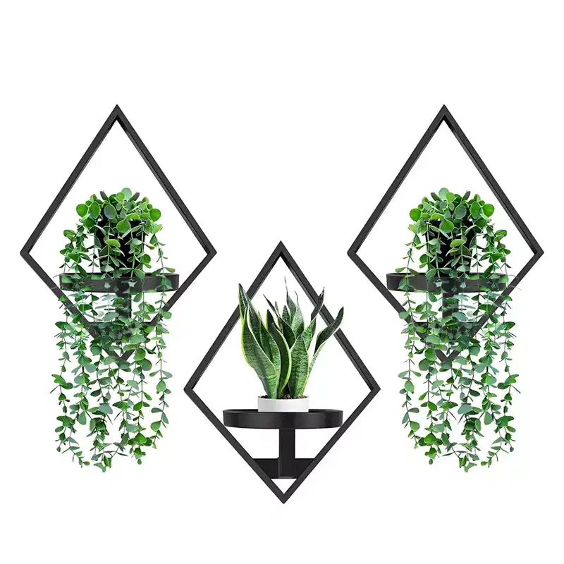 3 Pack Metal Floating Wall Planters for Indoor Plants Shelves for Bedroom Bathroom Living Room Home Office Decor