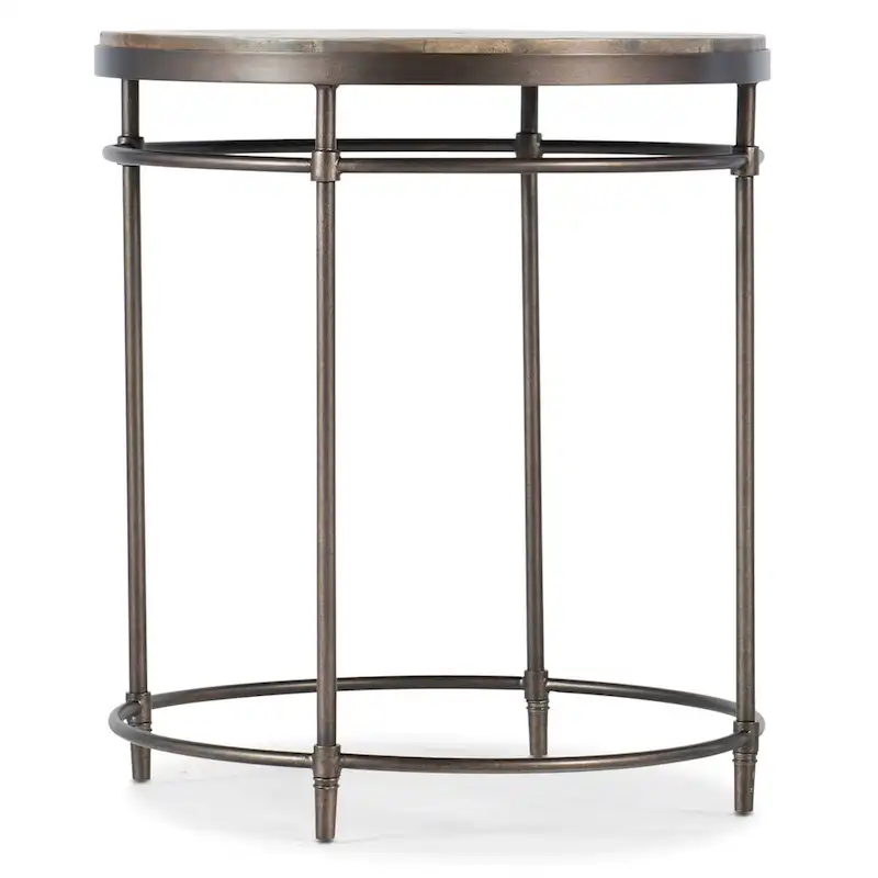 Round Acacia Wood Top Metal Frame Side Table Brown Industrial