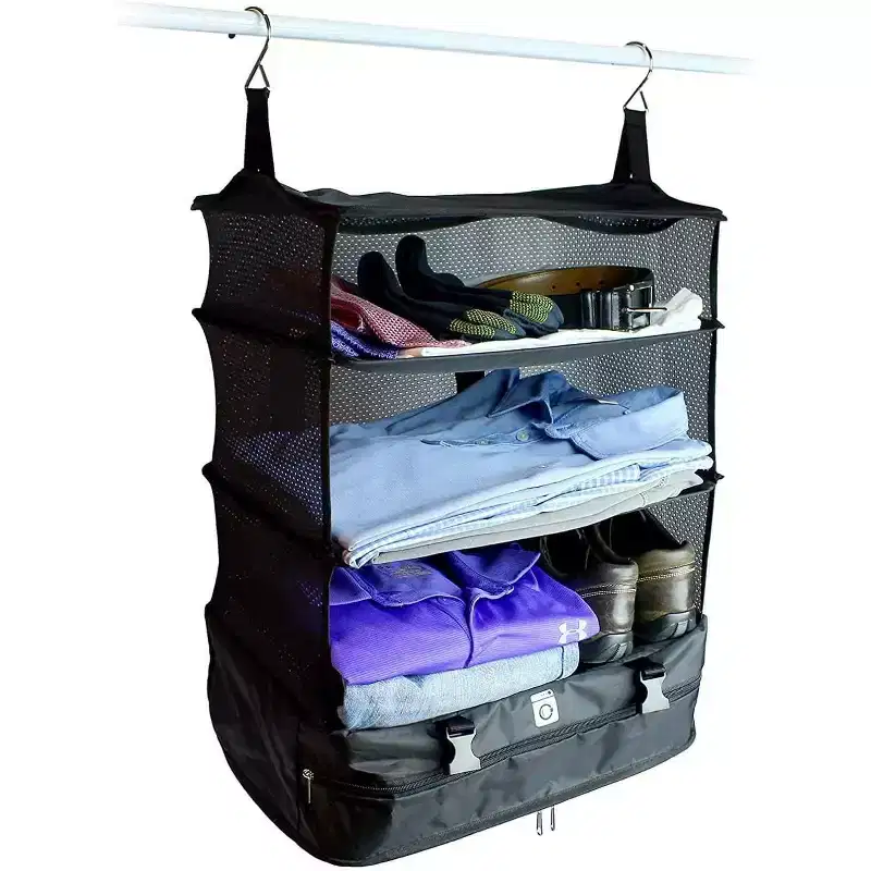 Maison Products Space Saving Travel Luggage Organizer and Packing Cube With Built In Hanging Shelves and Laundry Storage Compartment - Large
