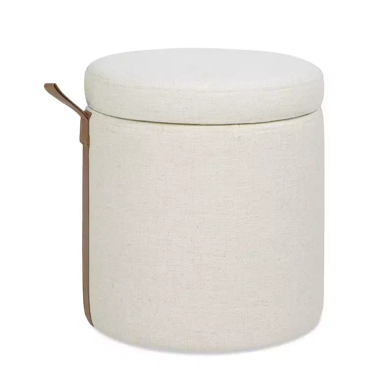 14 Round Upholstered Storage Ottoman with Leather Accent