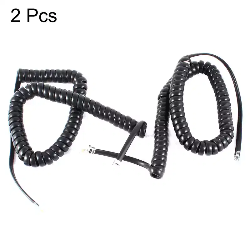 Unique Bargains 2 Pcs Black RJ9 4P4C Connector Stretchy Coiled Telephone Phone Cable 3 Meters