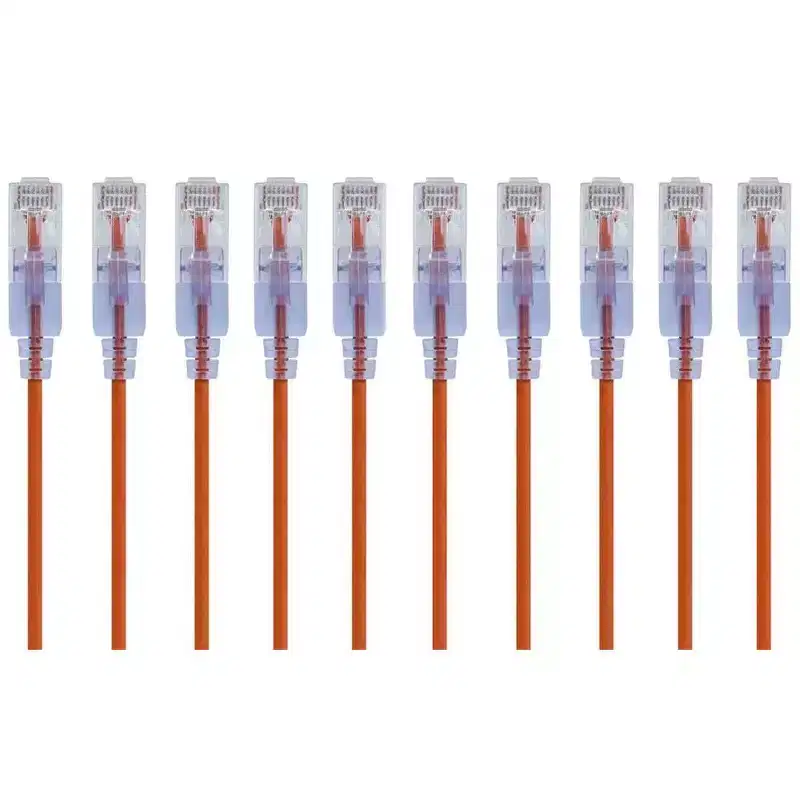 Monoprice SlimRun Cat6A Ethernet Patch Cable - Network Internet Cord - RJ45, Stranded, UTP, Pure Bare Copper Wire, 30AWG, 6in, Orange, 10-Pack