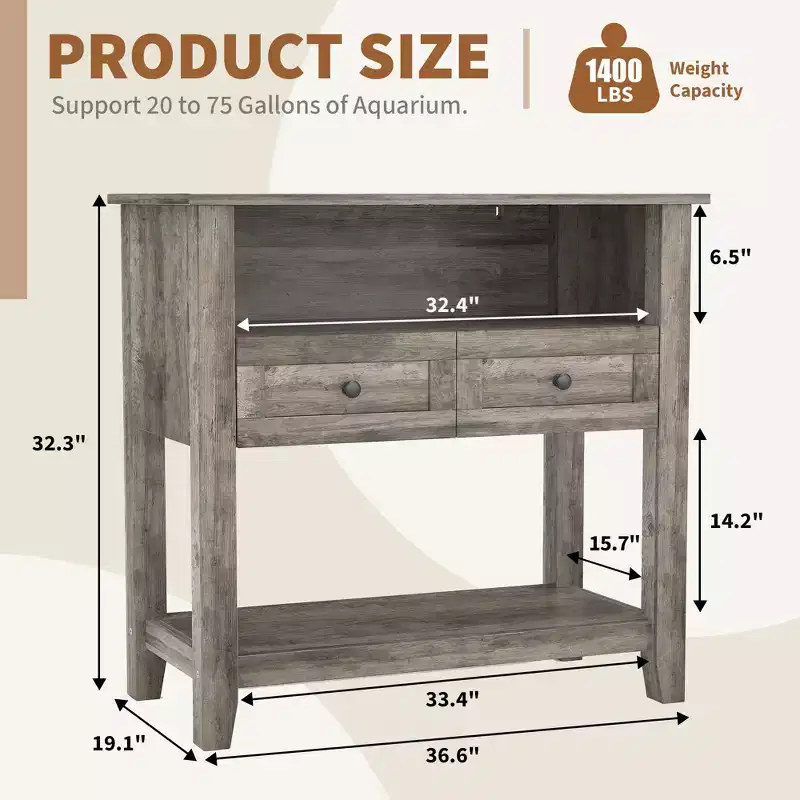 COZONY 20 to 29 Gallon Aquarium Stand with Charging Station, 660 lb Heavy Duty Fish Tank Stand with Drawers