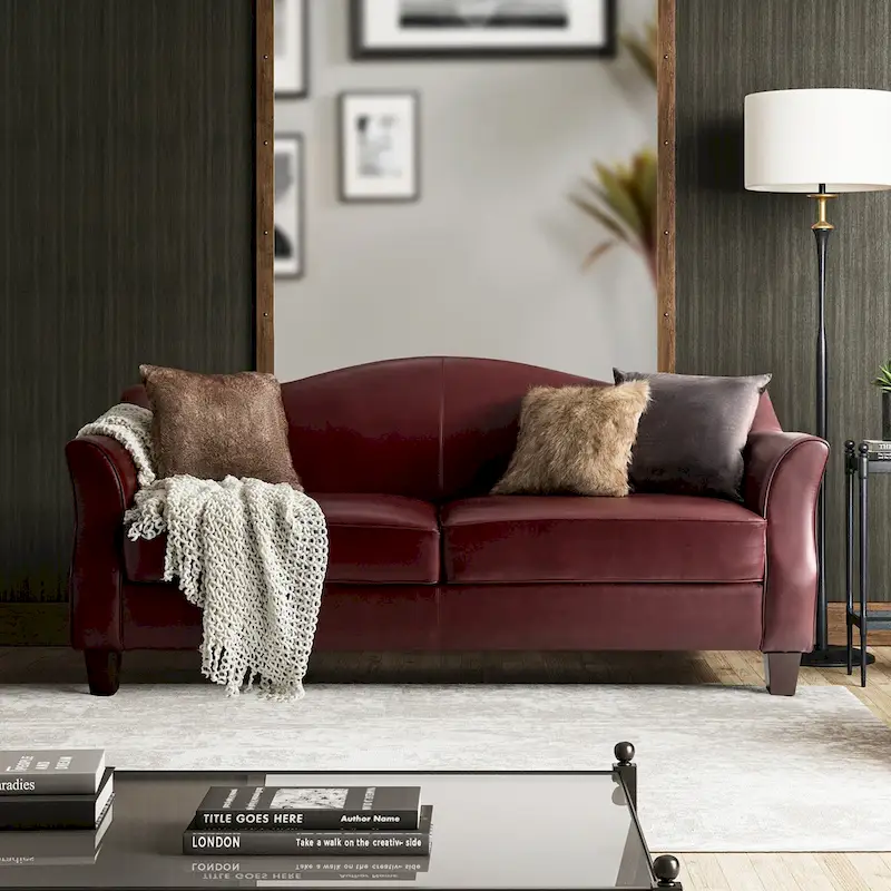 Sandra 81.5 Classic Genuine Leather Sofa With Solid Wood Legs By HULALA HOME