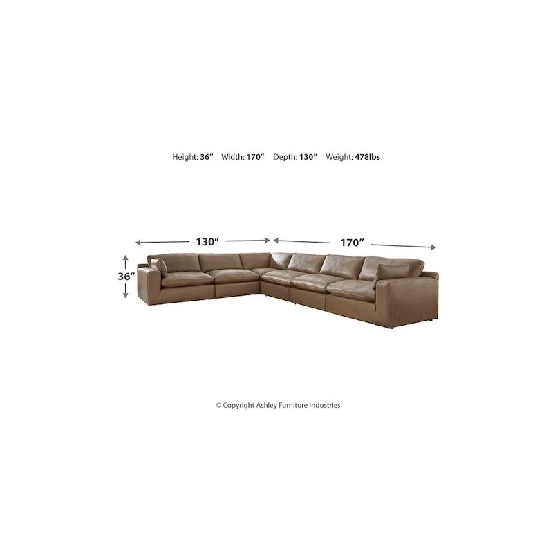 Signature Design by Ashley Emilia Medium Brown 6-Piece Sectional - 170W x 130D x 36H