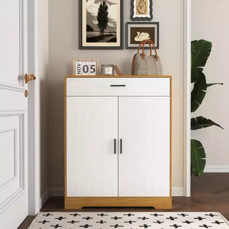GDFStudio Tyra 31 Modern Wooden 4-Tier Shoe Storage Cabinet with 1 Drawer and Adjustable Shelves