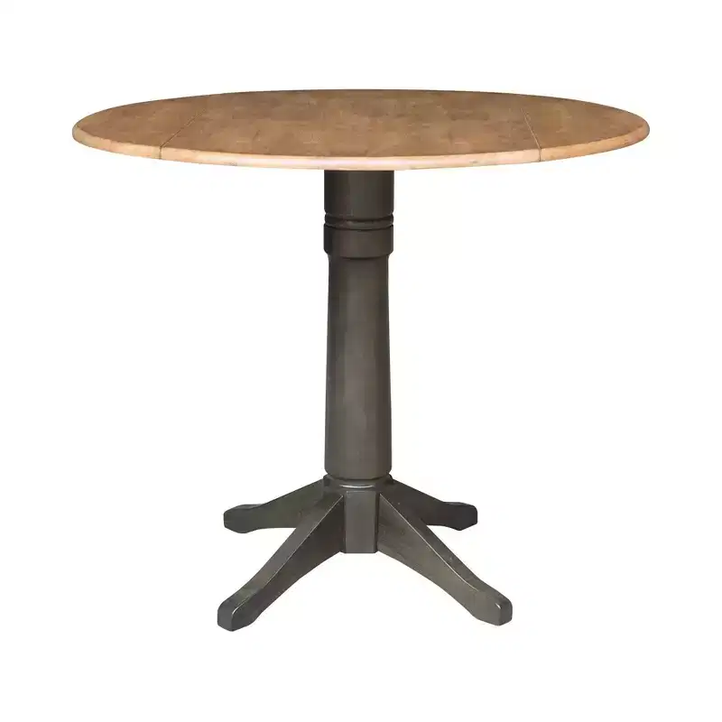 42" Round Drop Leaf Counter Height Dining Table - Hickory & Washed Coal, Pedestal Base