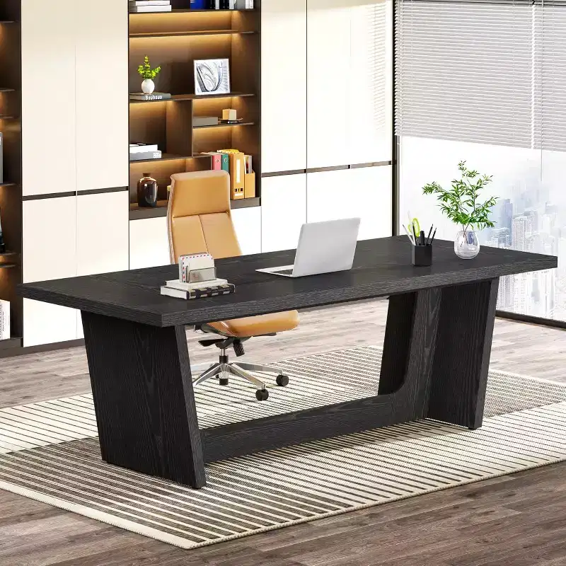 70.87 in Executive Computer Desk with Solid Wooden Pedestal | Home Office
