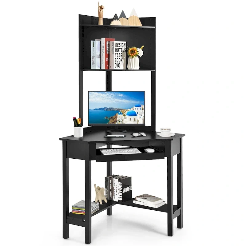Corner Desk with Hutch Triangle Corner Computer Desk with Bookshelves