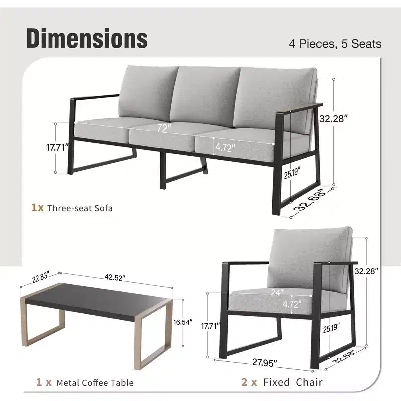 Captiva Designs Modren Outdoor Patio Metal Frame Furniture Conversation Seating Set with Coffee Table