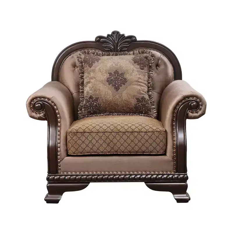 44" Chateau De Ville Chair with Pillow Fabric/Espresso Finish - Acme Furniture