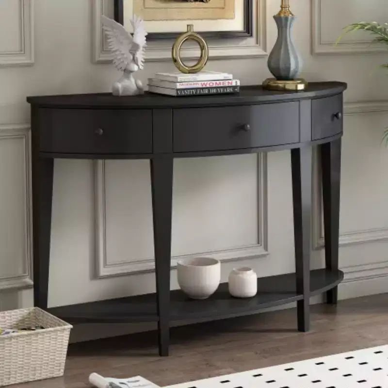 Modern Curved Console Table Sofa Table with 3 drawers and 1 Shelf for Hallway, Entryway, Living Room
