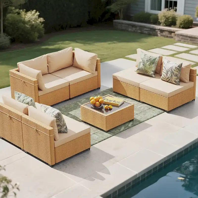 UPHA 7-Piece Wicker Outdoor Seating Group with Cushions