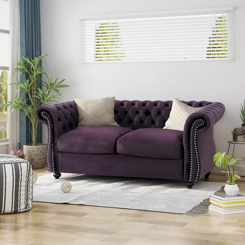 Somerville Upholstered Chesterfield Nailhead Loveseat by Christopher Knight Home