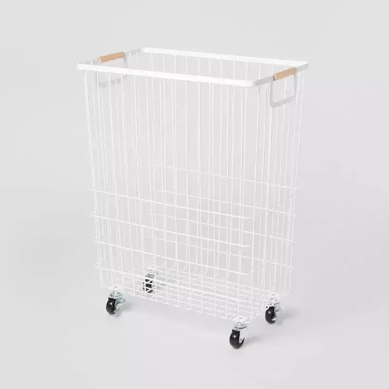 Black Wire Rolling Laundry Hamper, Open-Top, 1-Person